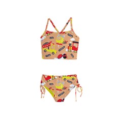 Seamless Pattern Cartoon With Transportation Vehicles Girls  Tankini Swimsuit by Simbadda
