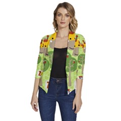 Funny Animals Cartoon Women s Draped Front 3/4 Sleeve Shawl Collar Jacket