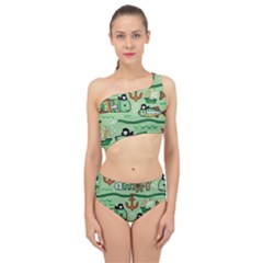 Seamless Pattern Fishes Pirates Cartoon Spliced Up Two Piece Swimsuit