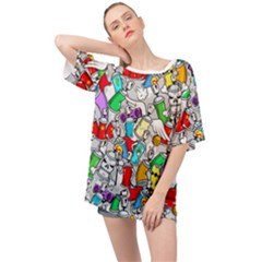 Graffiti Characters Seamless Pattern Oversized Chiffon Top by Simbadda