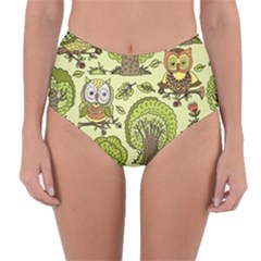 Seamless Pattern With Trees Owls Reversible High-waist Bikini Bottoms by Simbadda