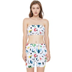 Vector Set Isolates With Cute Bird Scandinavian Style Stretch Shorts And Tube Top Set by Simbadda