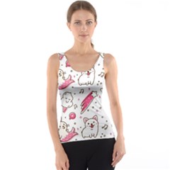 Cute-animals-seamless-pattern-kawaii-doodle-style Women s Basic Tank Top by Simbadda