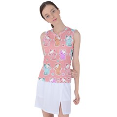 Cute-kawaii-kittens-seamless-pattern Women s Sleeveless Sports Top by Simbadda