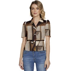 Generated Desk Book Inkwell Pen Puffed Short Sleeve Button Up Jacket