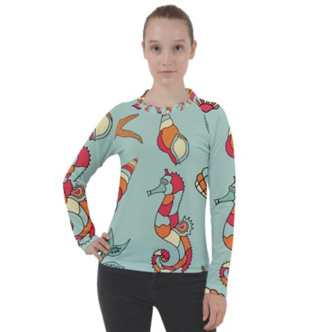 Seahorse Seashell Starfish Shell Women s Pique Long Sleeve Tee by Proyonanggan