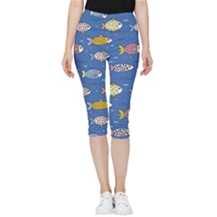 Sea Fish Blue Submarine Animal Inside Out Lightweight Velour Capri Leggings 