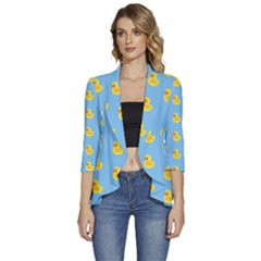 Rubber Duck Pattern Women s 3/4 Sleeve Ruffle Edge Open Front Jacket