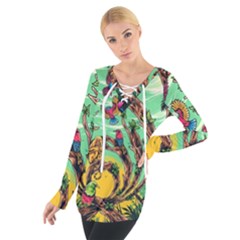 Monkey Tiger Bird Parrot Forest Jungle Style Tie Up Tee by Grandong