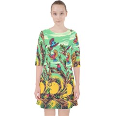 Monkey Tiger Bird Parrot Forest Jungle Style Quarter Sleeve Pocket Dress by Grandong