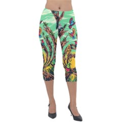 Monkey Tiger Bird Parrot Forest Jungle Style Lightweight Velour Capri Leggings  by Grandong