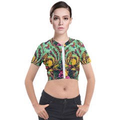 Monkey Tiger Bird Parrot Forest Jungle Style Short Sleeve Cropped Jacket by Grandong