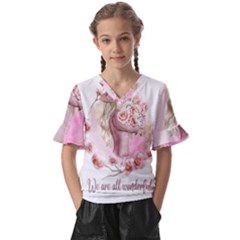 Women With Flowers Kids  V-neck Horn Sleeve Blouse by fashiontrends