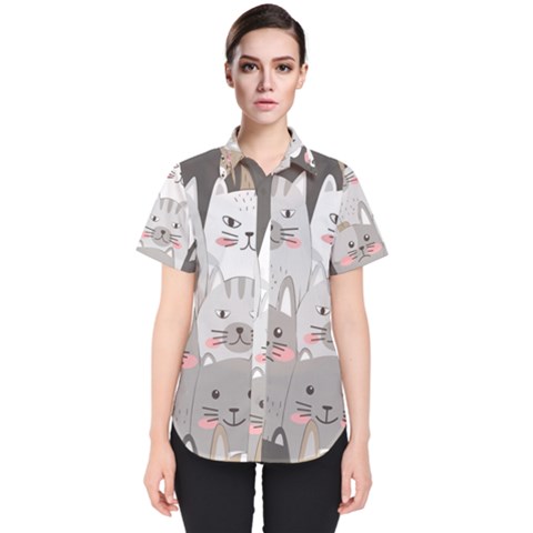 Cute Cats Seamless Pattern Women s Short Sleeve Shirt by Bangk1t
