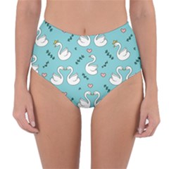 Elegant Swan Pattern Design Reversible High-waist Bikini Bottoms by Bangk1t