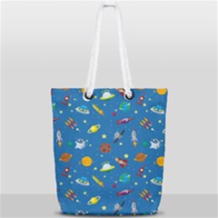 Space Rocket Solar System Pattern Full Print Rope Handle Tote (small)