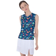 Variety Of Fish Illustration Turtle Jellyfish Art Texture Women s Sleeveless Sports Top by Bangk1t