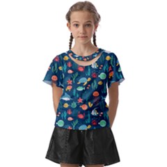 Variety Of Fish Illustration Turtle Jellyfish Art Texture Kids  Front Cut Tee by Bangk1t