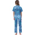 Flower Template Mandala Nature Blue Sketch Drawing Kids  Satin Short Sleeve Pajamas Set View2