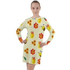 Seamless Background Honey Bee Wallpaper Texture Long Sleeve Hoodie Dress by Bangk1t