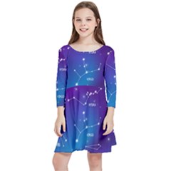 Realistic Night Sky With Constellations Kids  Quarter Sleeve Skater Dress by Cowasu