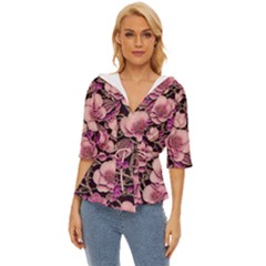 Plum Blossom Blossom Lightweight Drawstring Hooded Top by Grandong