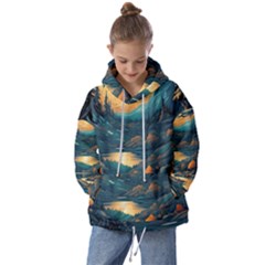Forest River Night Evening Moon Kids  Oversized Hoodie by pakminggu
