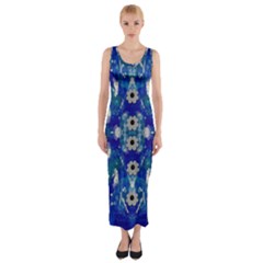 Oilpainting Blue Flowers In The Peaceful Night Fitted Maxi Dress by pepitasart