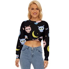 Cute-owl-doodles-with-moon-star-seamless-pattern Lightweight Long Sleeve Sweatshirt by pakminggu