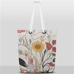 Woman Flower Pattern Full Print Rope Handle Tote (small)