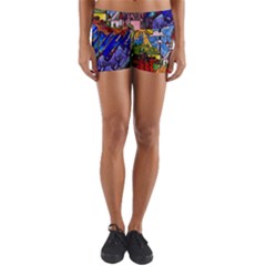 Beauty Stained Glass Castle Building Yoga Shorts by Cowasu