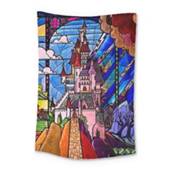 Beauty Stained Glass Castle Building Small Tapestry by Cowasu