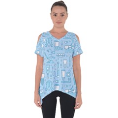 Dentist Blue Seamless Pattern Cut Out Side Drop T-shirt