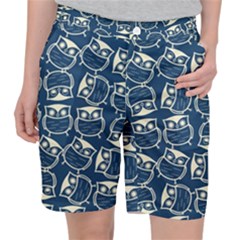 Cute Seamless Owl Background Pattern Women s Pocket Shorts