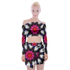 Kaleidoscope-round-metal Off Shoulder Top With Mini Skirt Set