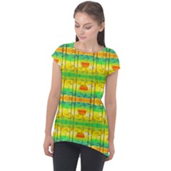 Birds-beach-sun-abstract-pattern Cap Sleeve High Low Top