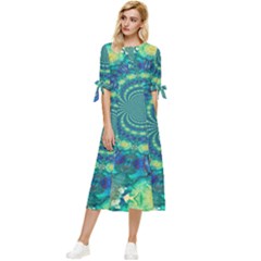Fractal Bow Sleeve Chiffon Midi Dress