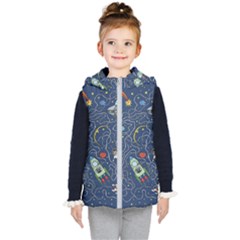 Cat-cosmos-cosmonaut-rocket Kids  Hooded Puffer Vest by pakminggu