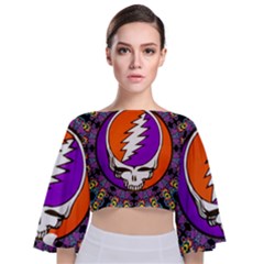 Gratefuldead Grateful Dead Pattern Tie Back Butterfly Sleeve Chiffon Top by Cowasu