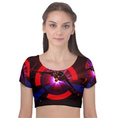 Science-fiction-cover-adventure Velvet Short Sleeve Crop Top  by Cowasu