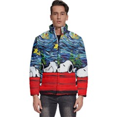Dog Cartoon Vincent Van Gogh s Starry Night Parody Men s Puffer Bubble Jacket Coat