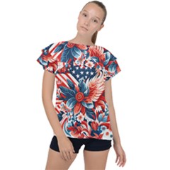 America Pattern Ruffle Collar Chiffon Blouse