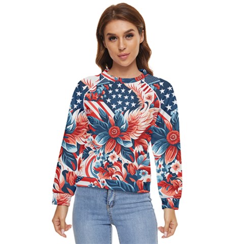 America Pattern Women s Long Sleeve Raglan T-shirt by Valentinaart