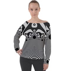 Pattern Illusion Fractal Mandelbrot Off Shoulder Long Sleeve Velour Top by Bangk1t