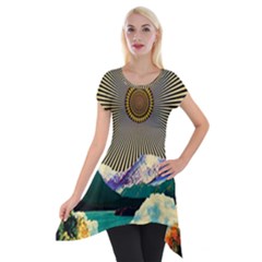 Surreal Art Psychadelic Mountain Short Sleeve Side Drop Tunic