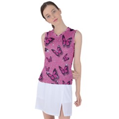 Pink Glitter Butterfly Women s Sleeveless Sports Top by Ndabl3x