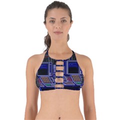 Blue Computer Monitor With Chair Game Digital Art Perfectly Cut Out Bikini Top by Bedest