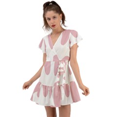 Cow Print, Pink, Design, Pattern, Animal, Baby Pink, Simple, Flutter Sleeve Wrap Dress