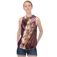 Peacock Dream, Fantasy, Flower, Girly, Peacocks, Pretty High Neck Satin Top