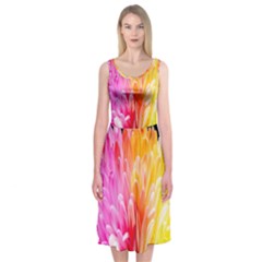 Abstract, Amoled, Back, Flower, Green Love, Orange, Pink, Midi Sleeveless Dress